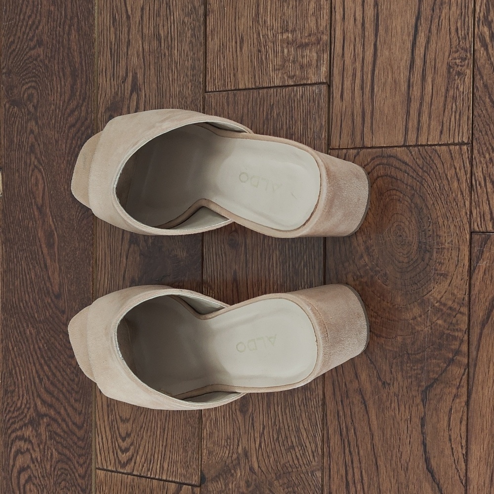 Aldo Nude Suede Open-Toe Block Heel Mule 6.5 - Picture 3 of 8